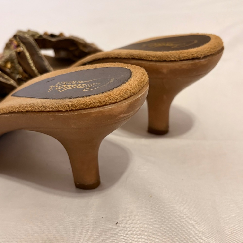 Vintage Candies Brown Embroidered Kitten Heels with beaded detailing on the toe - Picture 3 of 10
